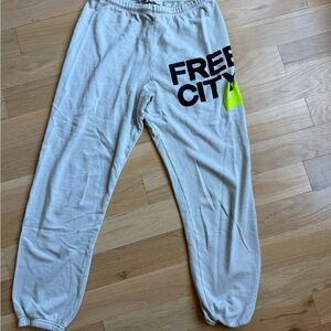 Freecity Light Gray Sweatpants with Black Text